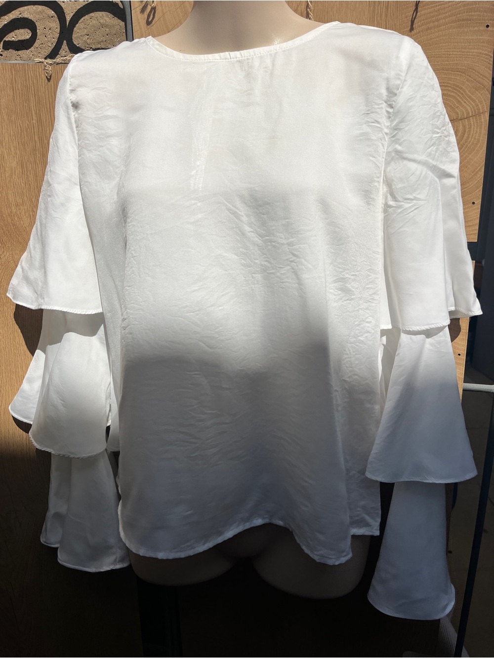 DO+BE White Ruffle Tiered Sleeve Blouse